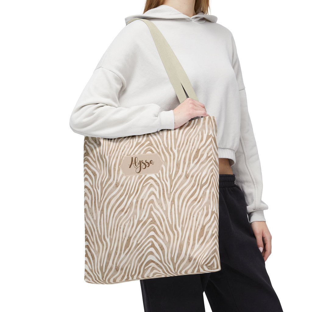Personalizable Animal Print Bag - Beige Zebra Patterned Tote