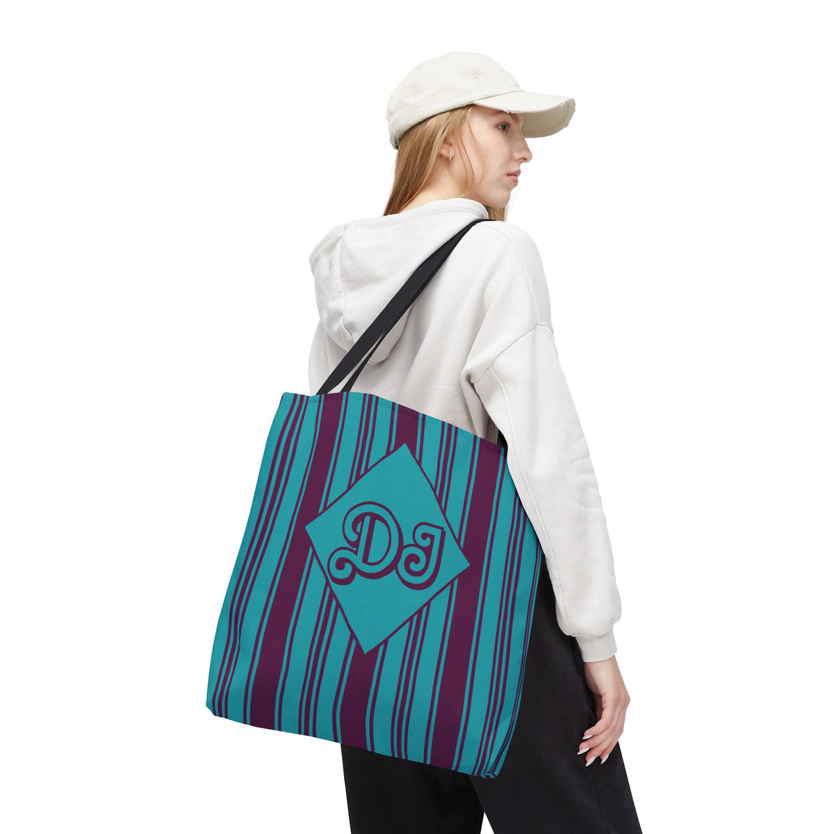 Striped Blue and Purple Monogram Bag - Vibrant Personalizable Market Tote