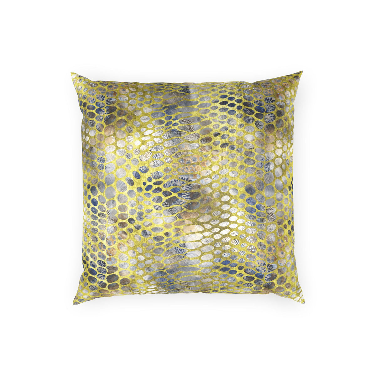 Luxe Velvet Decorative Pillow - Glam Arctic Gold Snakeskin and Navy Feathers Throw Pillow