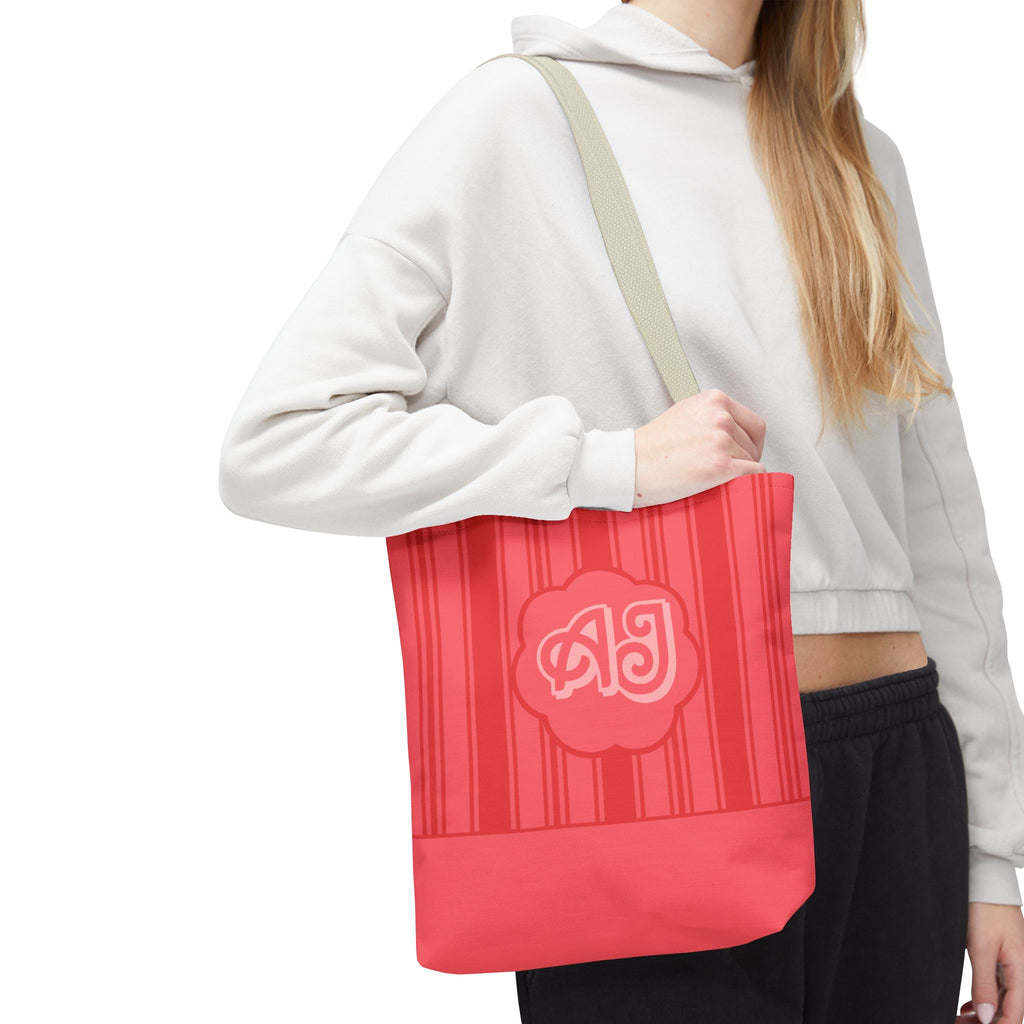 Monogram Pink Striped Tote Bag —Personalizable Market Tote