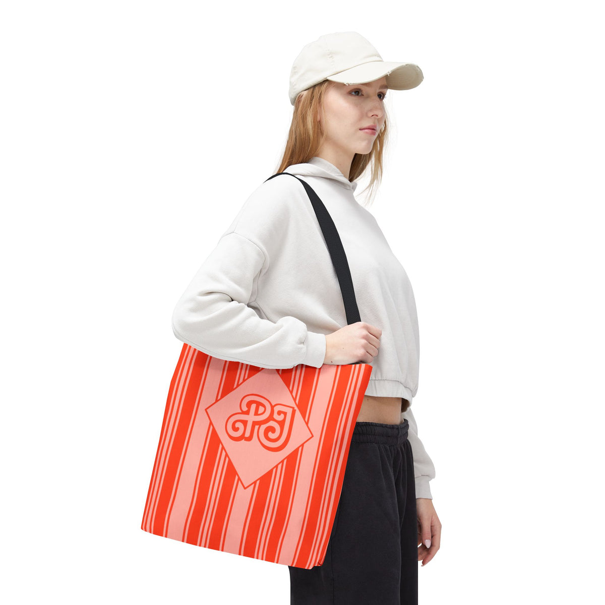 Personalizable Striped Vermillion Tote Bag – Vibrant Vertical Stripe Beach and Market Tote