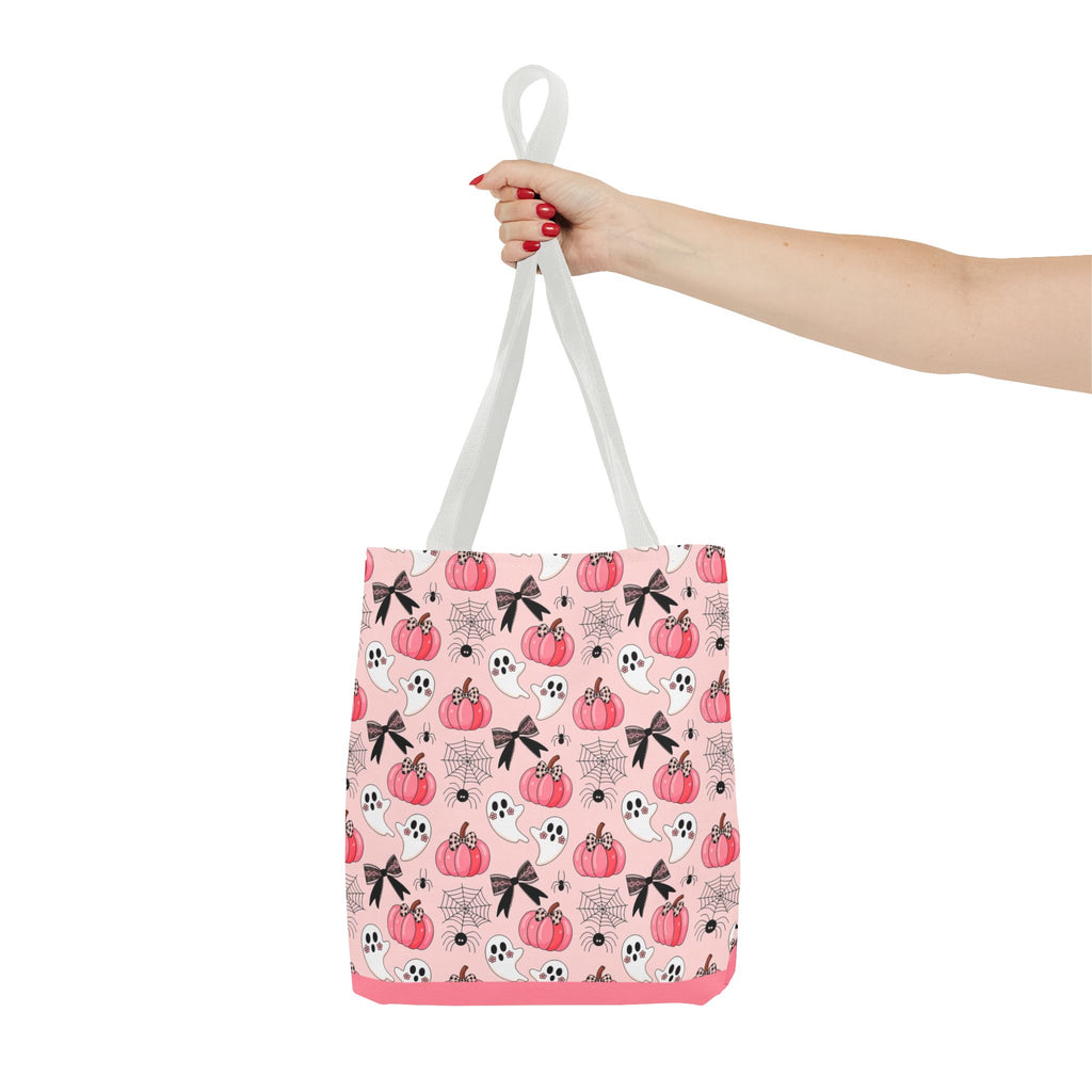 Coquette Pumpkin Halloween Tote Bag - Cute Ghosts and Bows Carryall