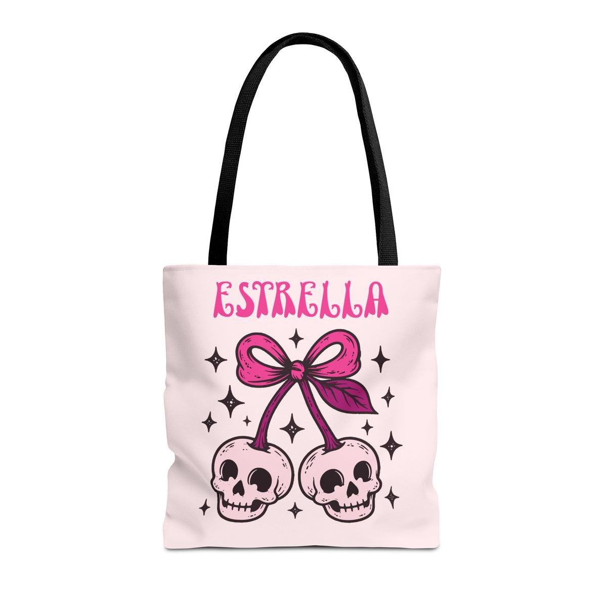 Personalized 'Creepy and Adorable' Pink Skull Cherries Tote Bag - Custom Trick-or-Treat Keepsake