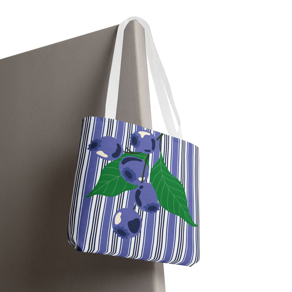 Blueberry Stripe Tote Bag - Summer Fruit Market Tote