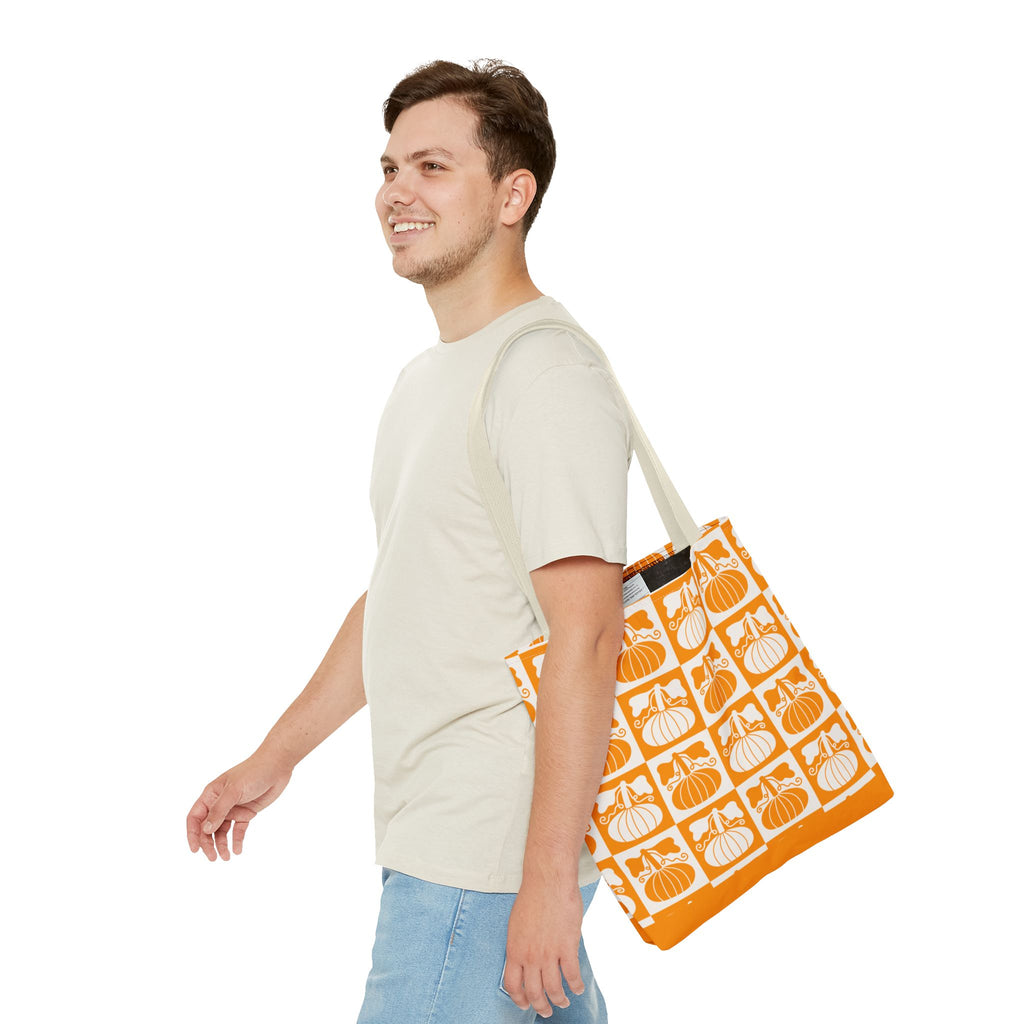 Pumpkin Patch Tote Bag - Autumn Harvest Checkerboard Carryall
