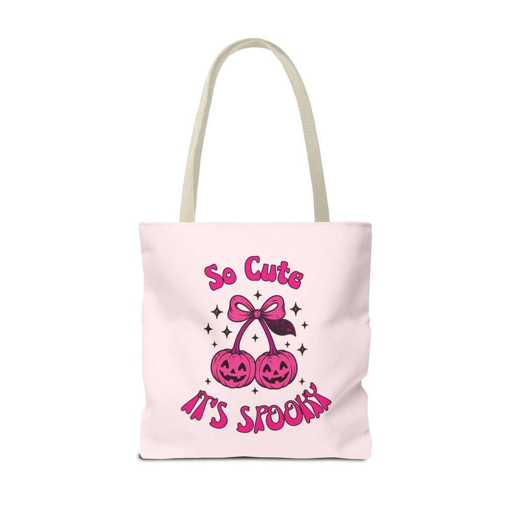 Personalized Halloween Tote - Pink Pumpkin Cherries "So Cute It's Spooky" Trick or Treat Bag