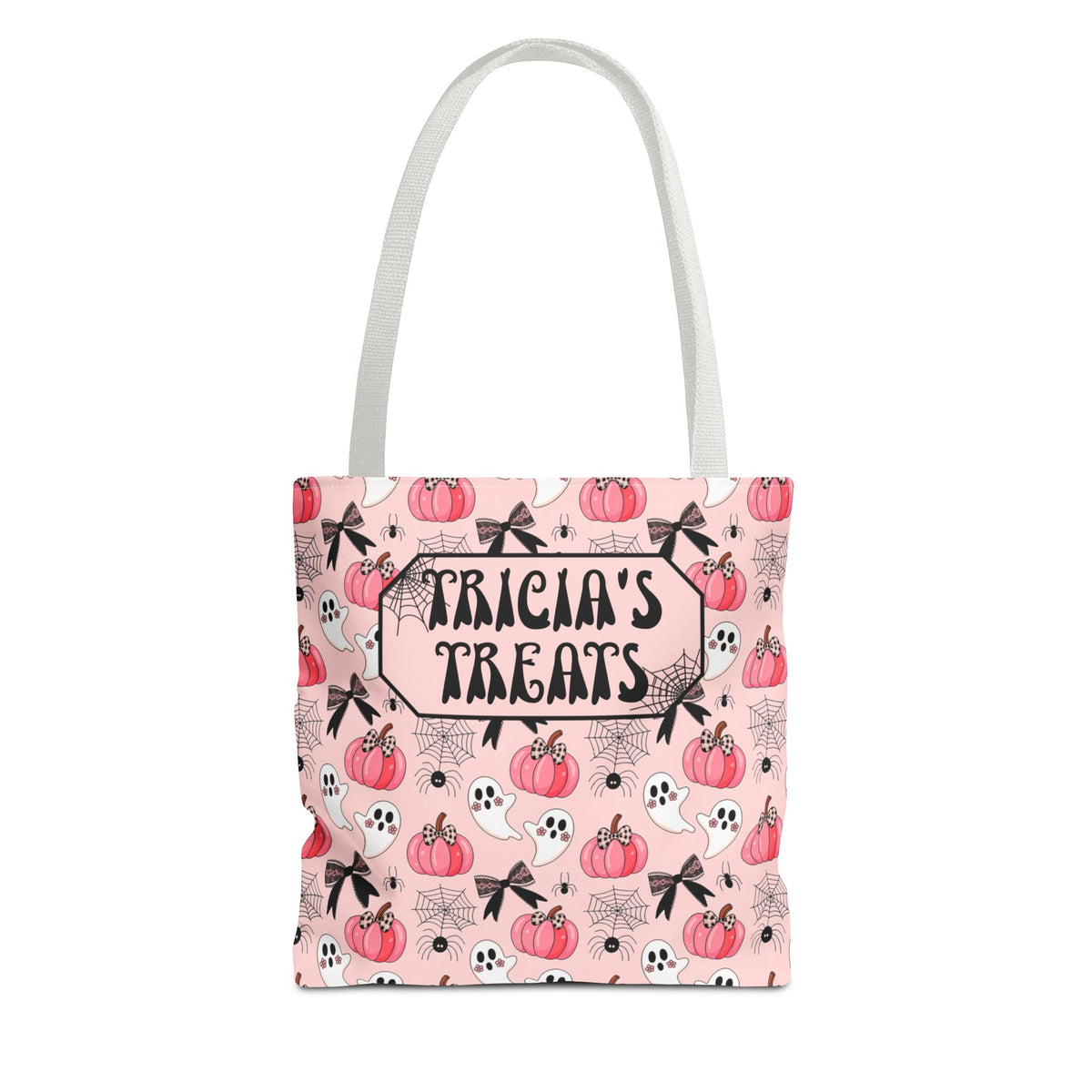 Pink Pumpkin Halloween Tote Bag - Cute Ghosts and Bows Personalizable Trick or Treat Bag