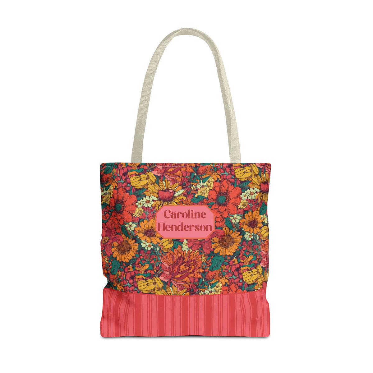 Personalizable Floral Tote - Floral Striped Harvest Tote Bag