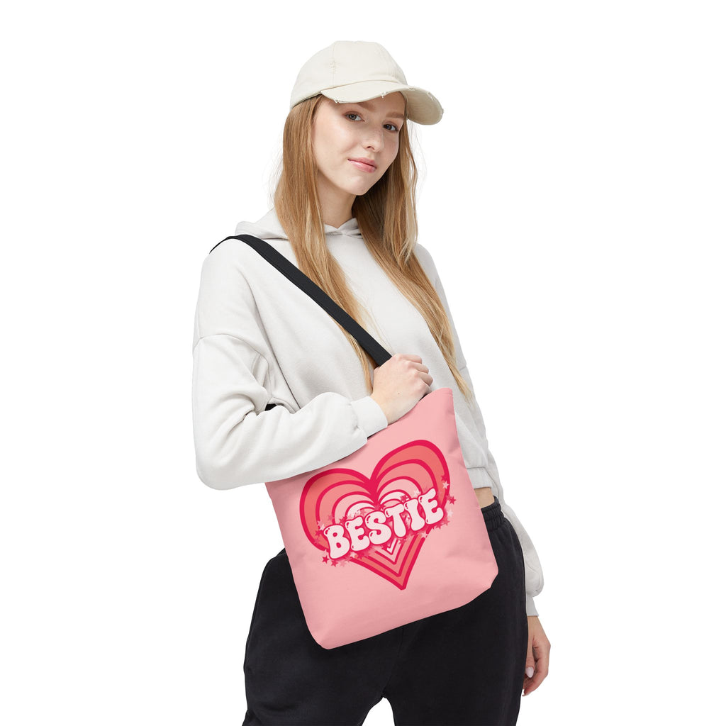 Personalizable Bestie Tote Bag - Strawberry Milk Pink Hearted Tote