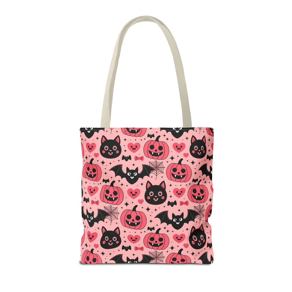 Cute Halloween Trick or Treat Tote Bag  - Pink Pumpkins, Black Cats and Bats Candy Carryall