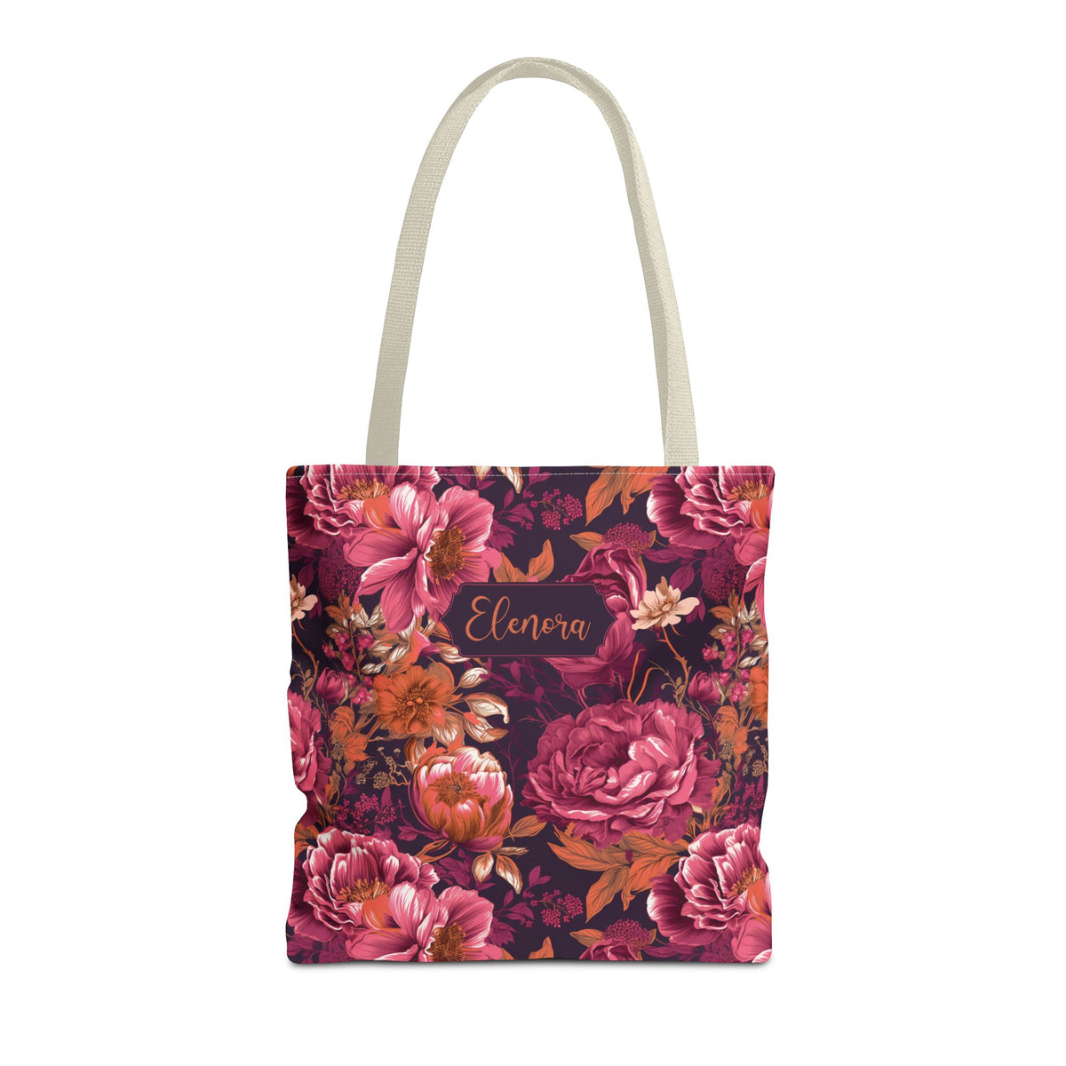 Personalizable Floral Maximalist Tote - Vivid Magenta and Orange Print Bag