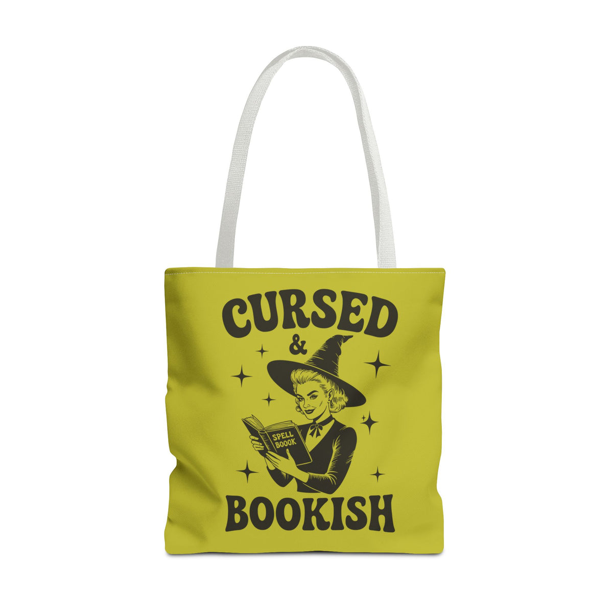 Cursed and Bookish Tote Bag — Green Witchy Reader Tote for Book Lovers