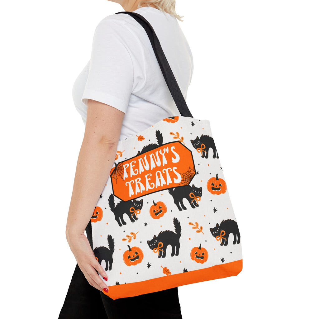 Cute Black Cats and Pumpkins Carryall -Personalized Halloween Trick or Treat Tote Bag