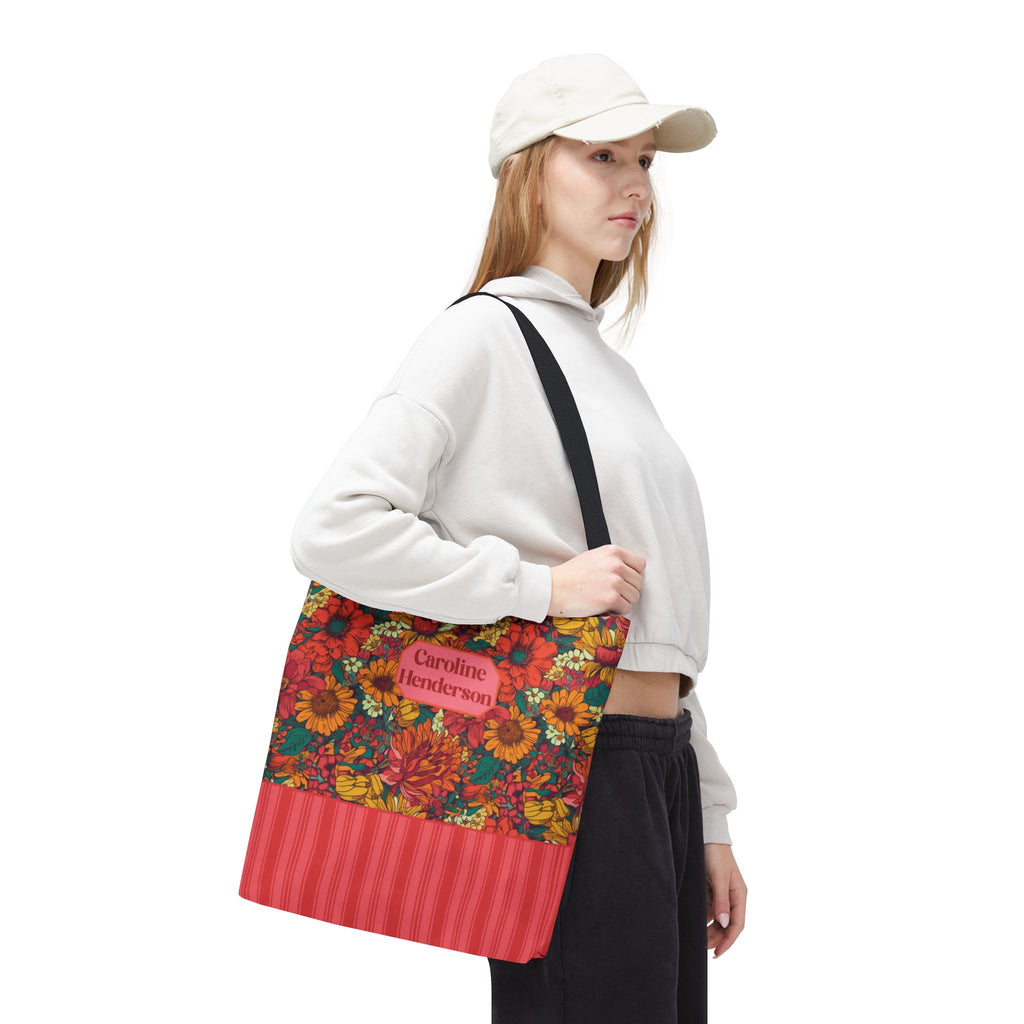 Personalizable Floral Tote - Floral Striped Harvest Tote Bag
