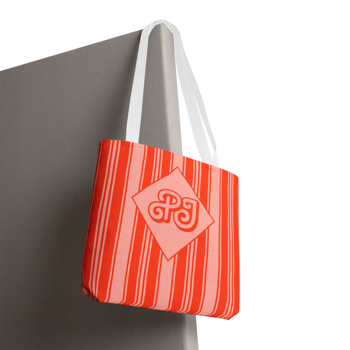 Personalizable Striped Vermillion Tote Bag – Vibrant Vertical Stripe Beach and Market Tote
