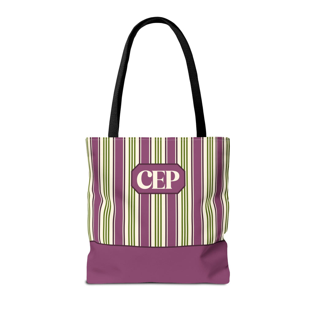Personalizable Striped Tote Bag - Colorful Green and Purple Stripe Carryall