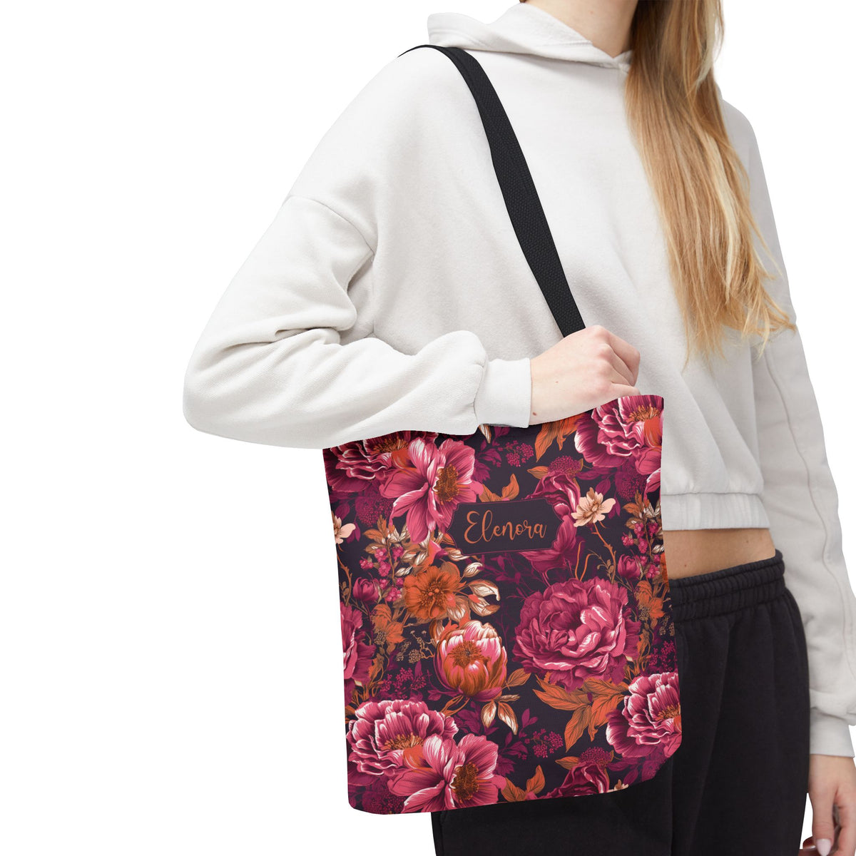 Personalizable Floral Maximalist Tote - Vivid Magenta and Orange Print Bag
