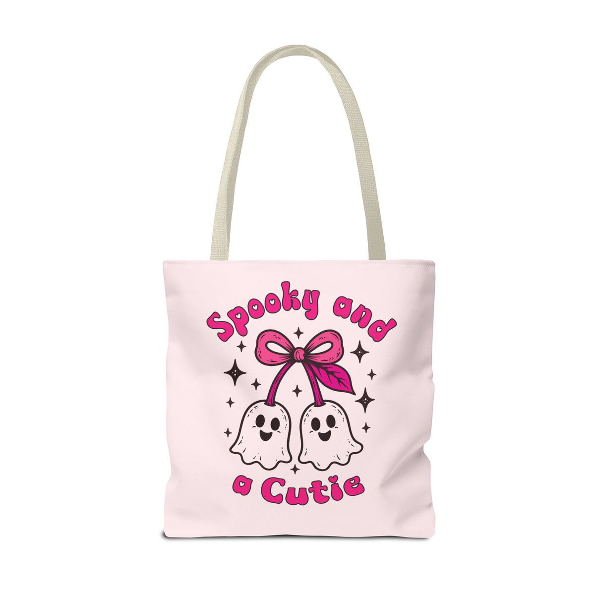 Pink Cute Ghost Cherries Tote Bag - "Spooky and a Cutie" Personalized Halloween Tote