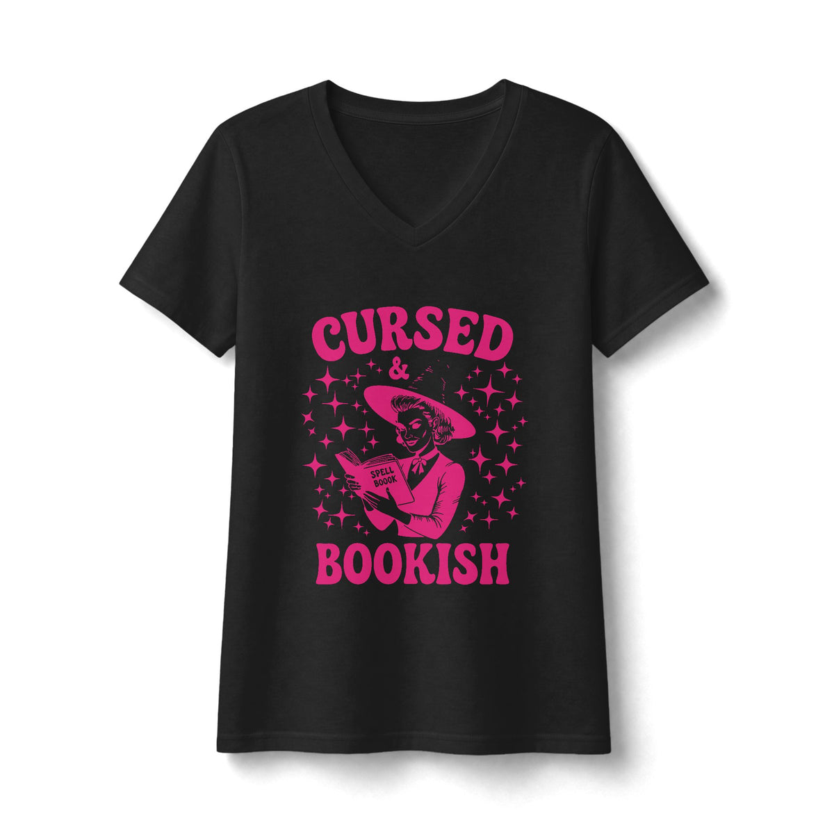 Cursed and Bookish V-Neck Tee - Witchy Book Lover Shirt