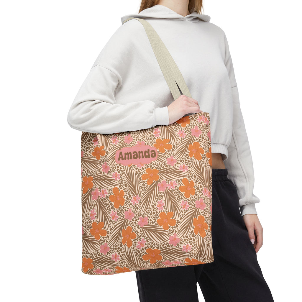 Personalizable Tropical Tote - Pink and Orange Floral Bag