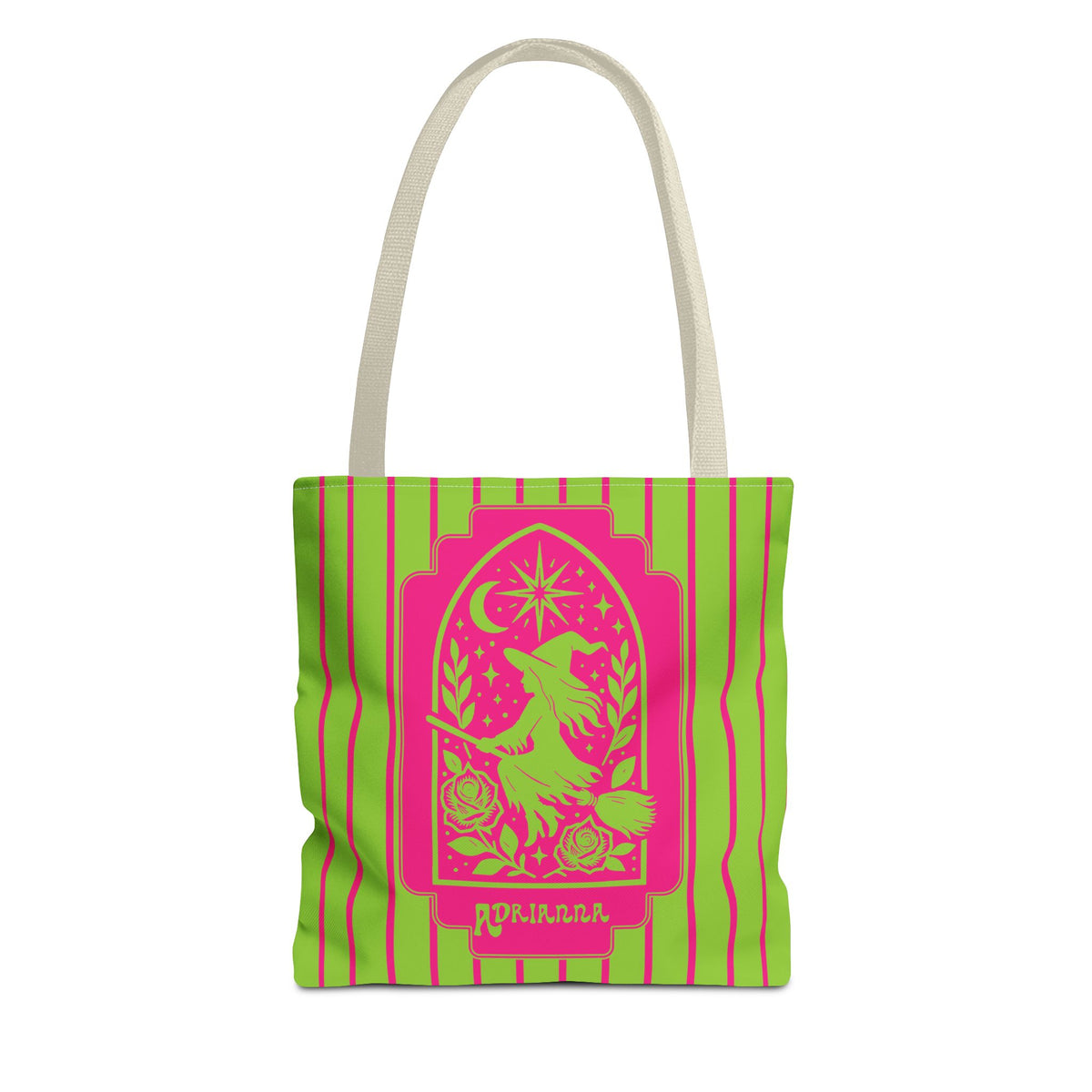 Witch Tarot Tote Bag - Neon Green and Pink Mystic Witch Design