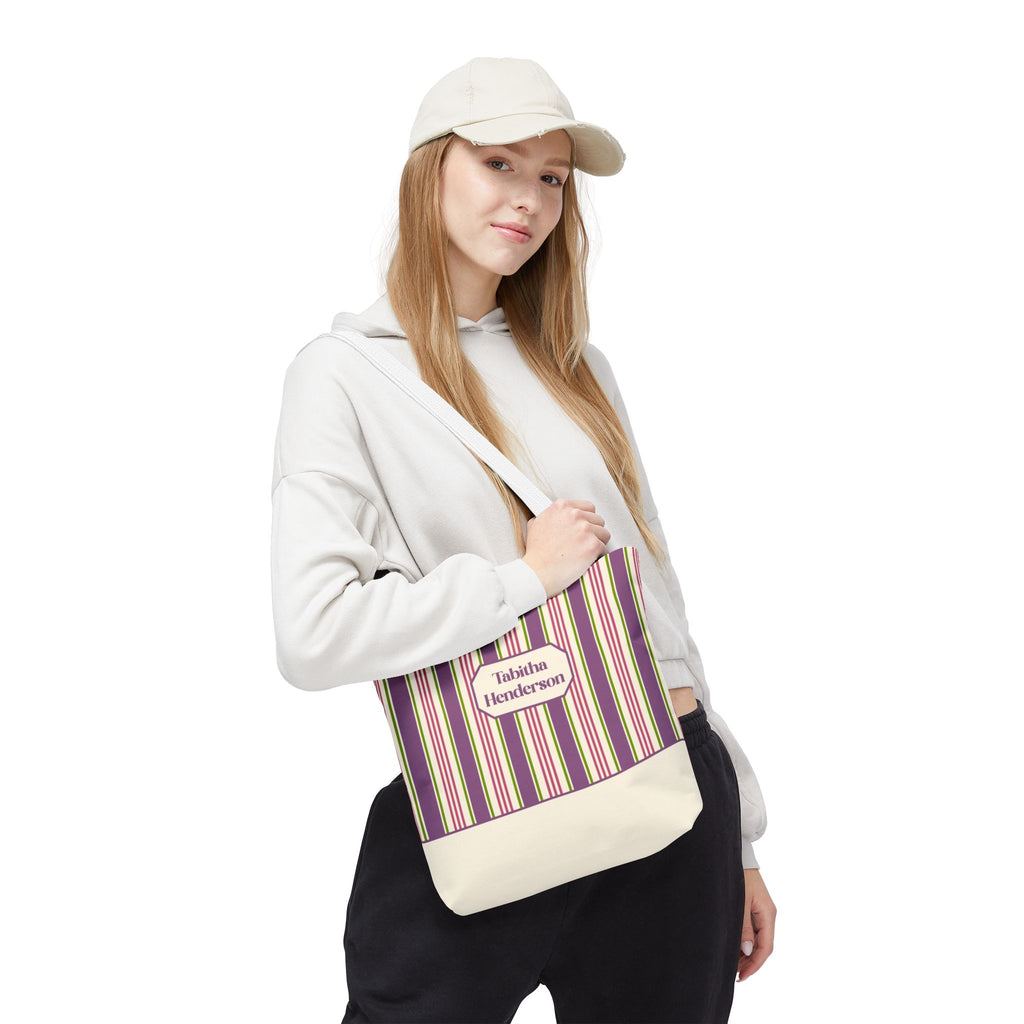 Colorful Striped Tote Bag – Personalizable Purple Pink and Green Tote