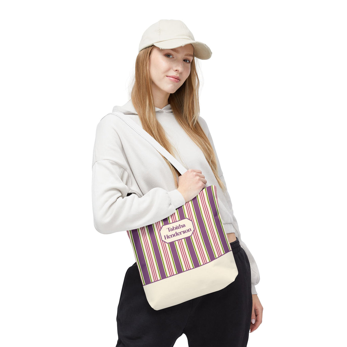 Colorful Striped Tote Bag – Personalizable Purple Pink and Green Tote