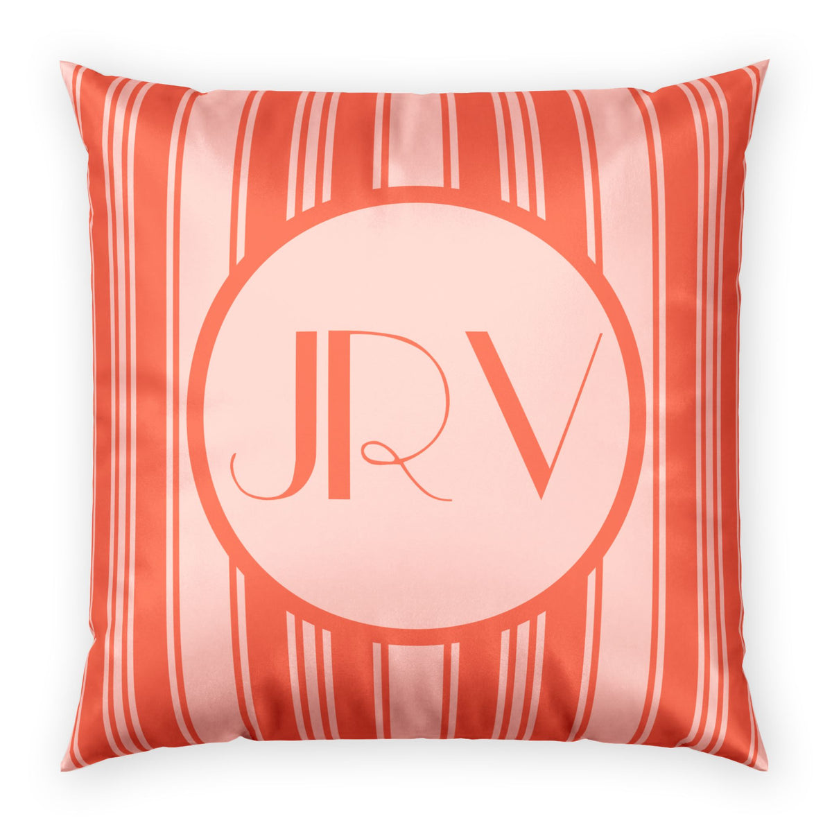 Retro Velvet Personalizable Pillow - Vermillion Orange Ticking Stripe Monogram Pillow