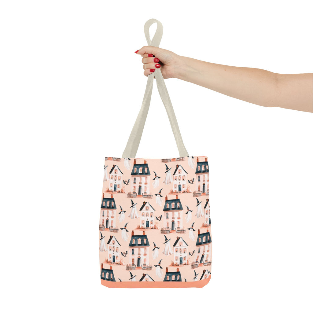 Spooky Cottage Pattern Tote -Haunted Village Ghosts and Houses Bag