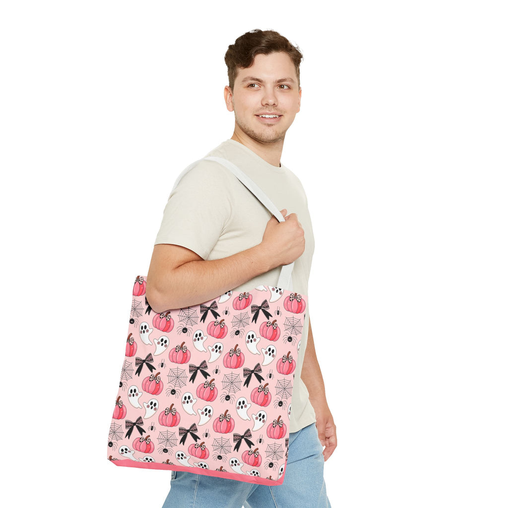 Coquette Pumpkin Halloween Tote Bag - Cute Ghosts and Bows Carryall