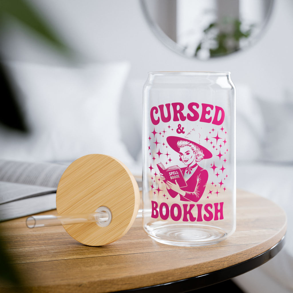 Cursed and Bookish 16oz Sipper Glass – Witchy Reading Lover Tumbler with Straw