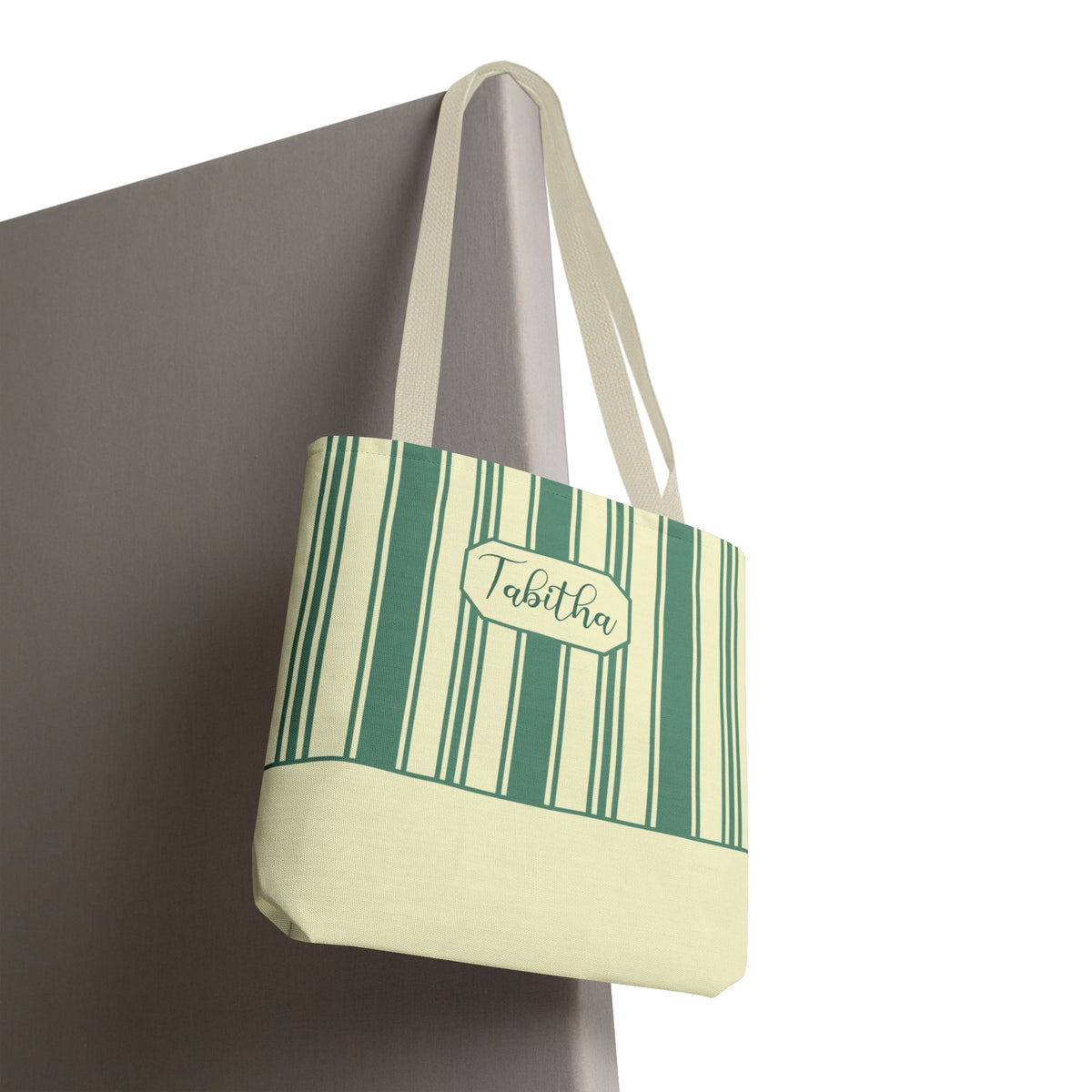 Striped Personalizable Carryall – Retro Mint and Cream Stripe Everyday Tote Bag
