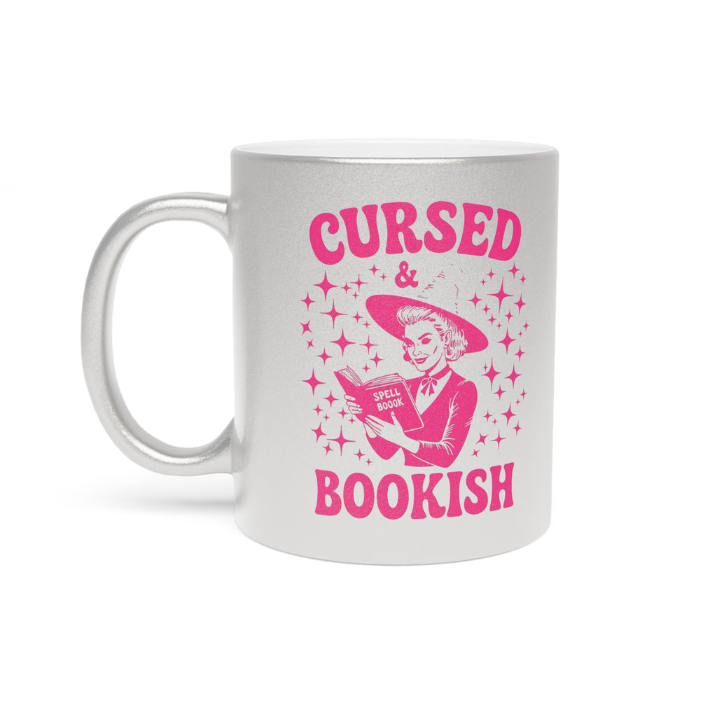 Cursed and Bookish Metallic Mug - Silver Sparkle Book Lover Gift