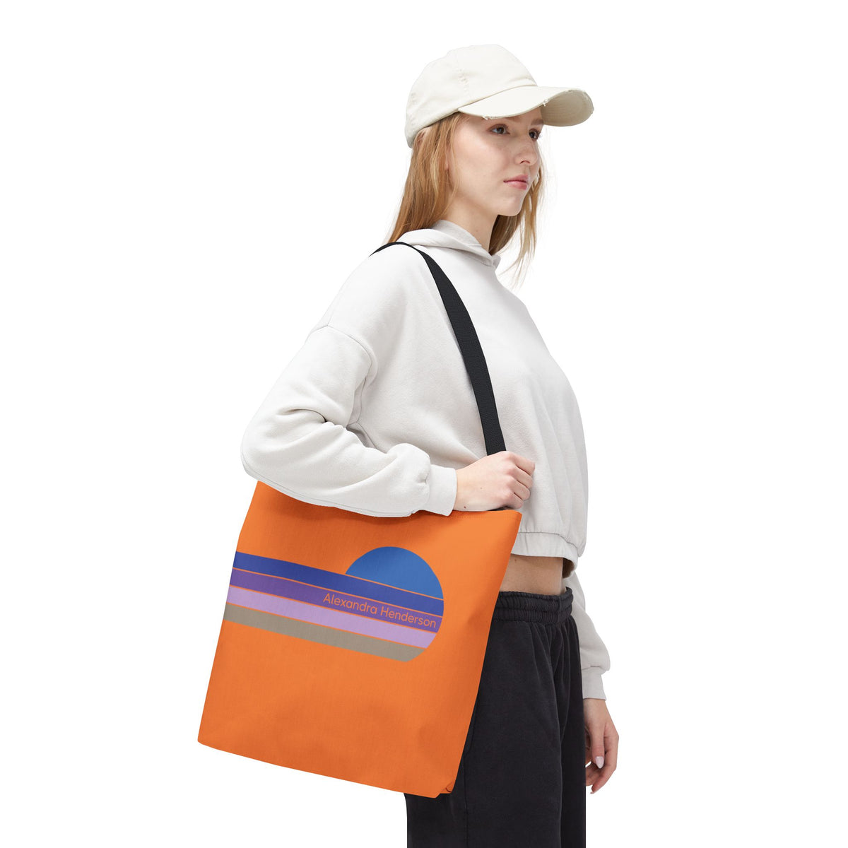 Orange Sunset Stripe Tote Bag – Retro Personalized Name Beach and Market Tote