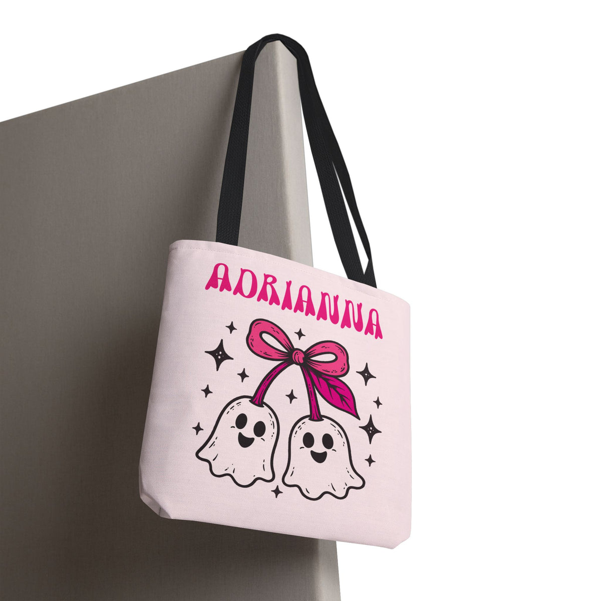 Pink Cute Ghost Cherries Tote Bag - "Spooky and a Cutie" Personalized Halloween Tote