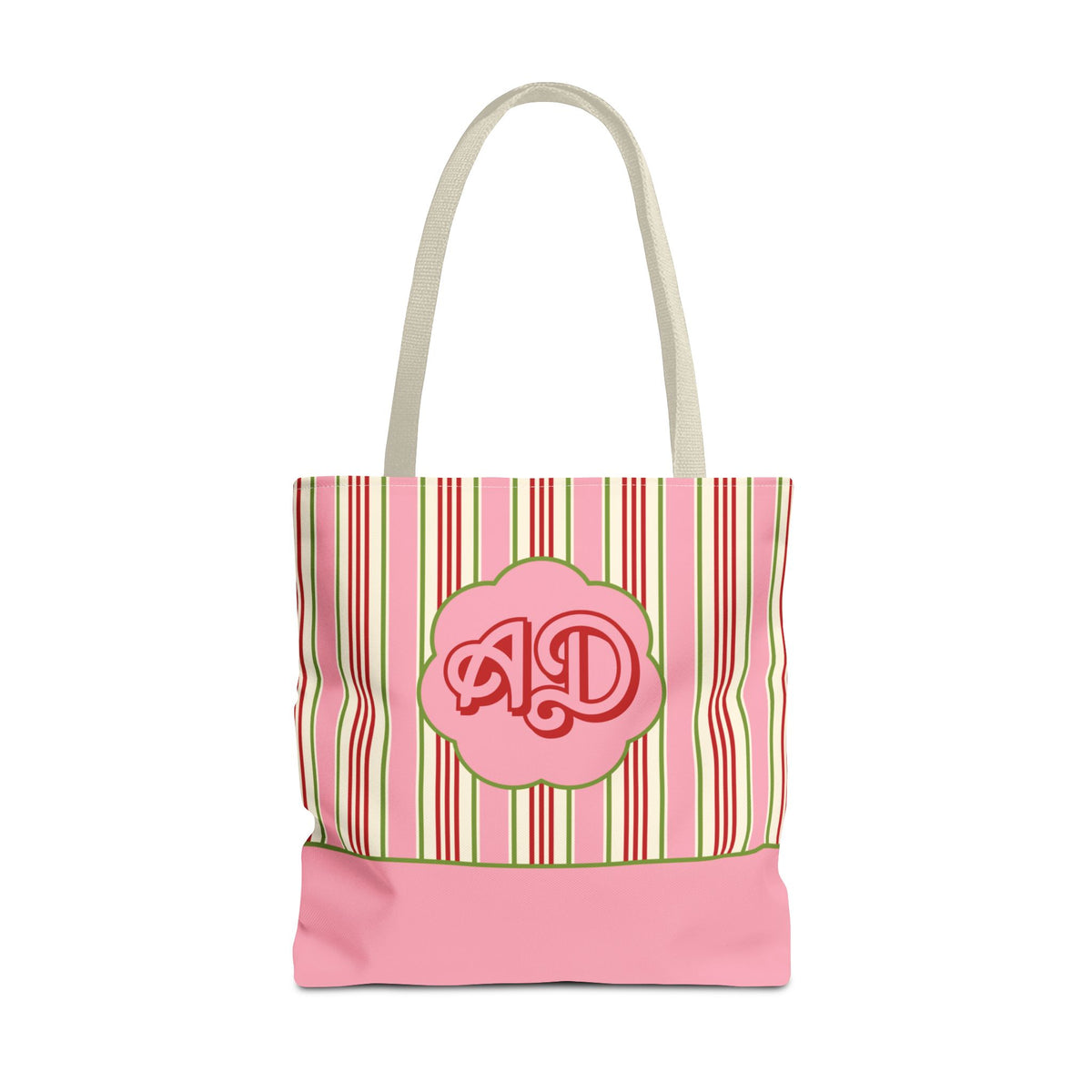 Customizable Striped Pink Tote Bag – Vintage Strawberry Stripe Monogram Tote Bag