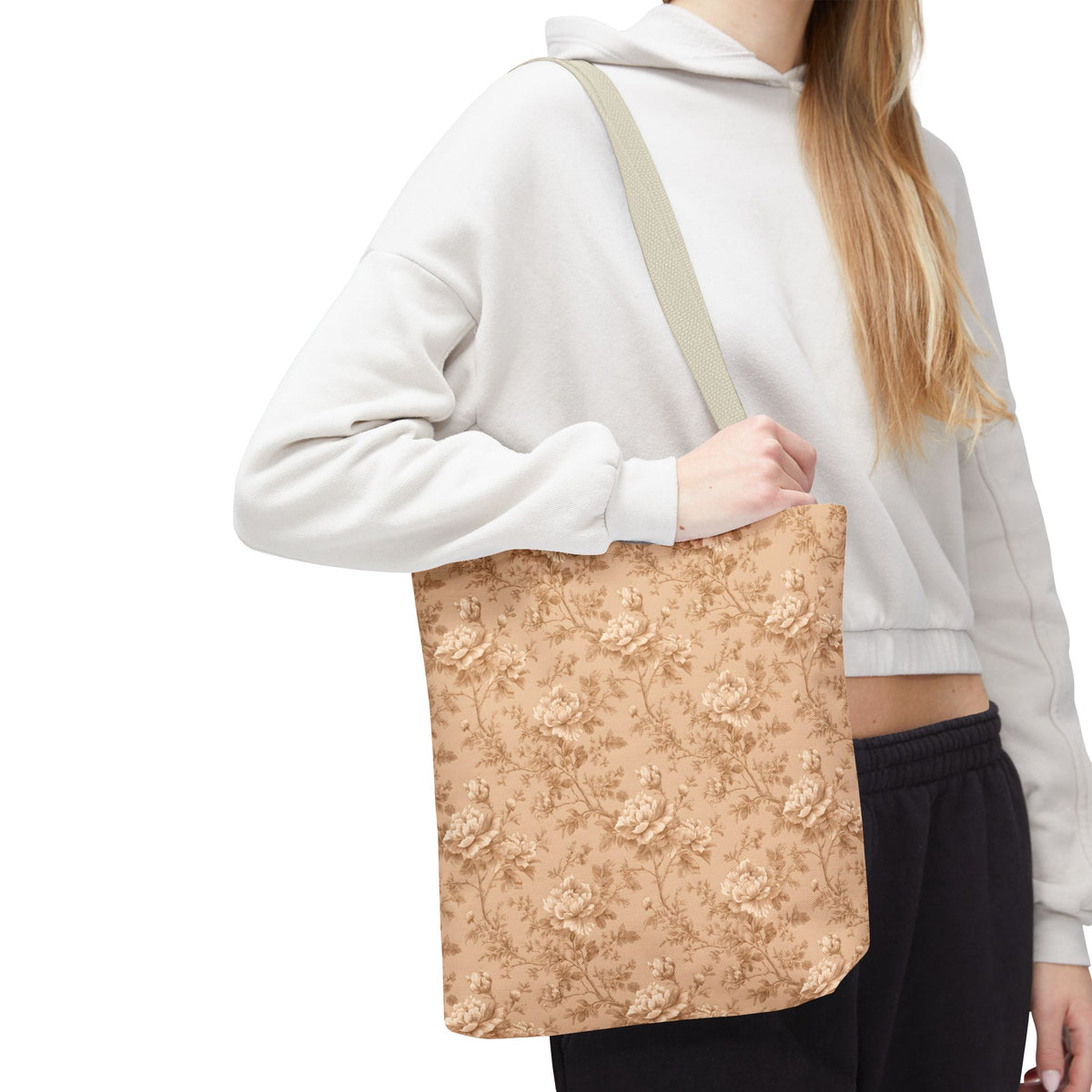 Vintage Sepia Toile Tote Bag – Elegant Rose Patterned Carryall
