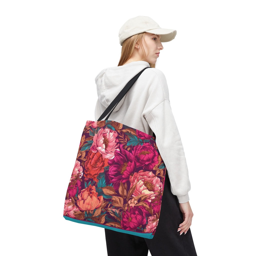 Bright Magenta and Teal Peony Tote Bag – Vintage Punk Floral Carryall