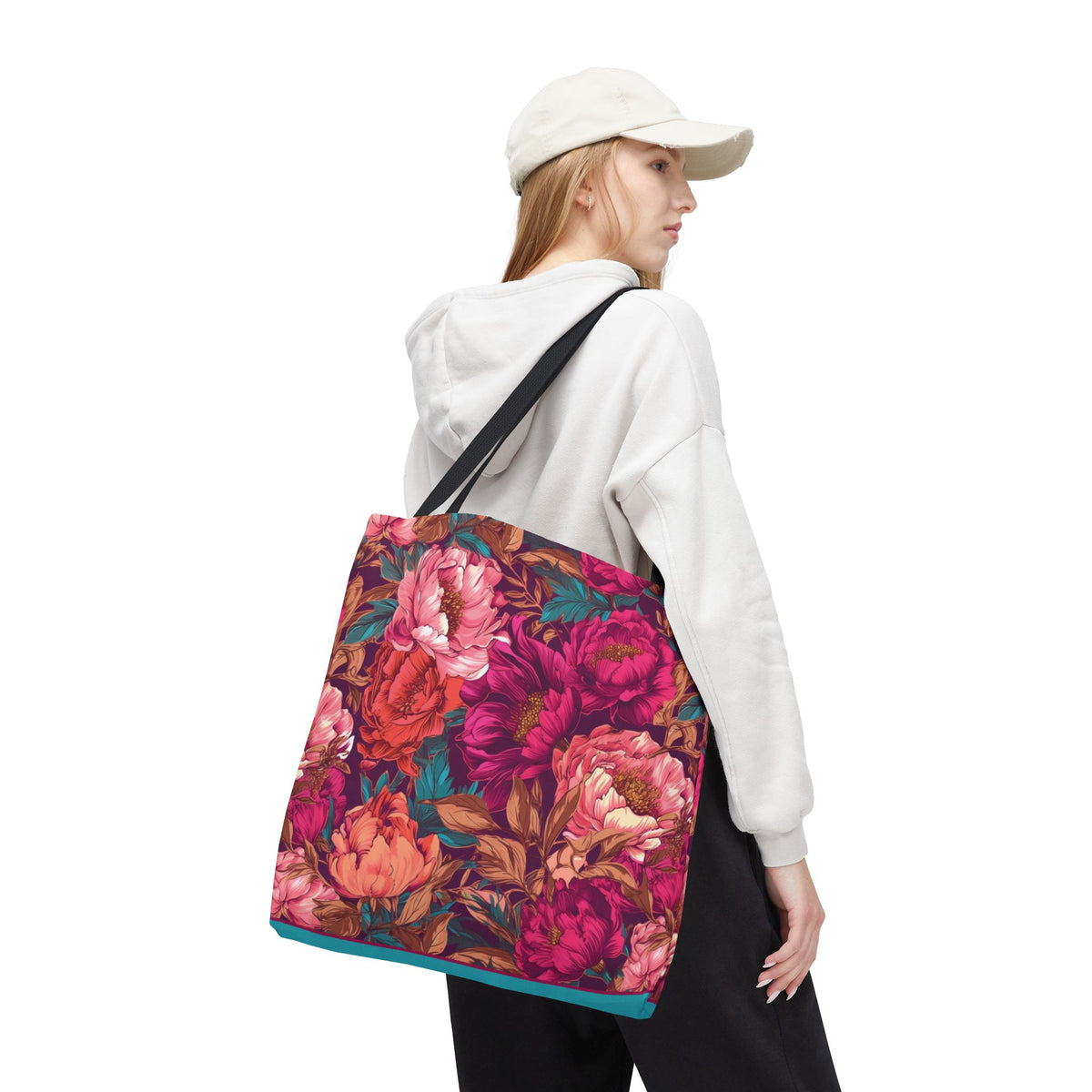 Bright Magenta and Teal Peony Tote Bag – Vintage Punk Floral Carryall