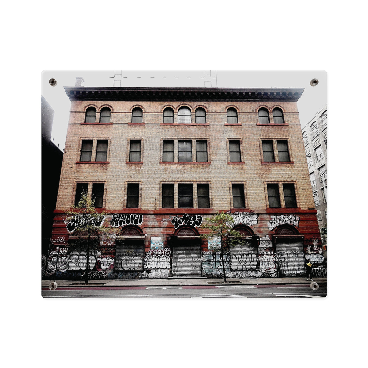 Urban Graffiti Photo Wall Art- Street Level Tagged Building  Acrylic Wall Art Panel