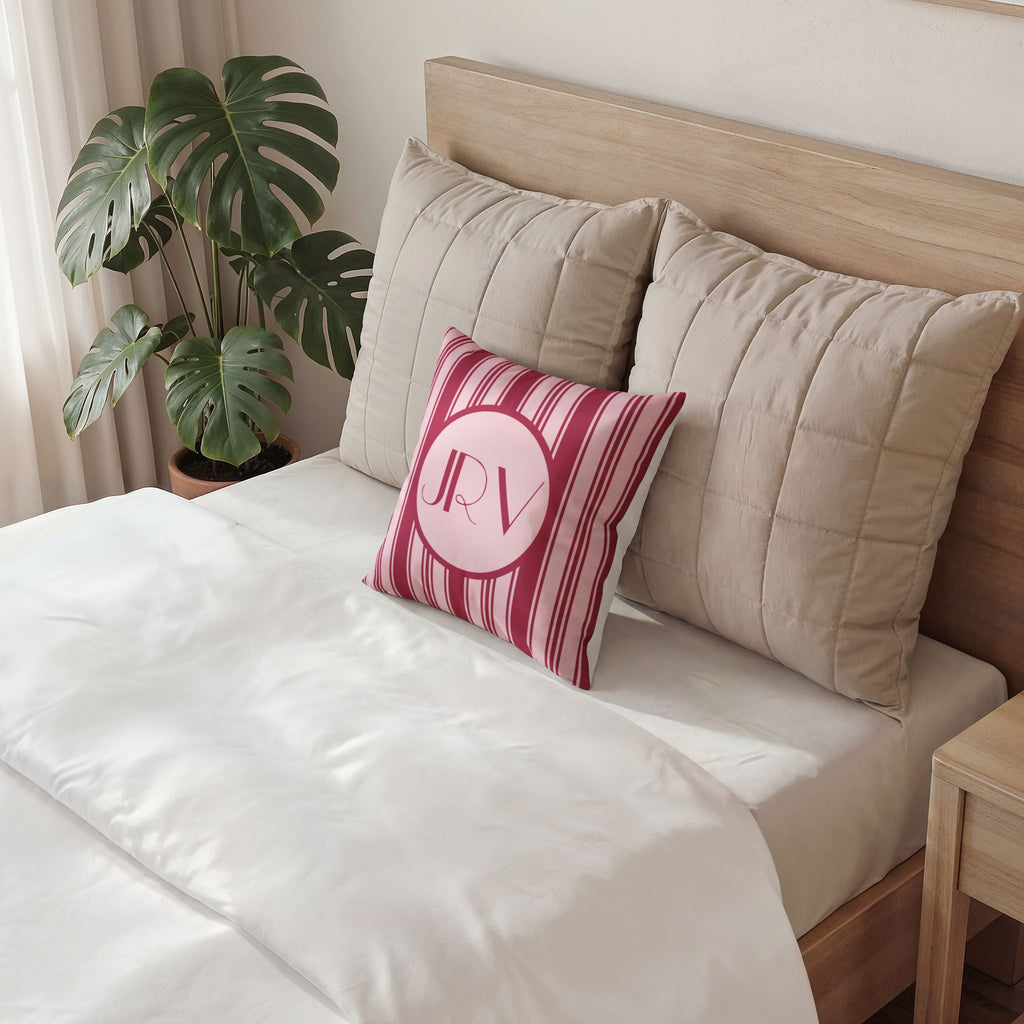 Personalizable Velvet Pillow - Magenta Striped Monogram Pillow