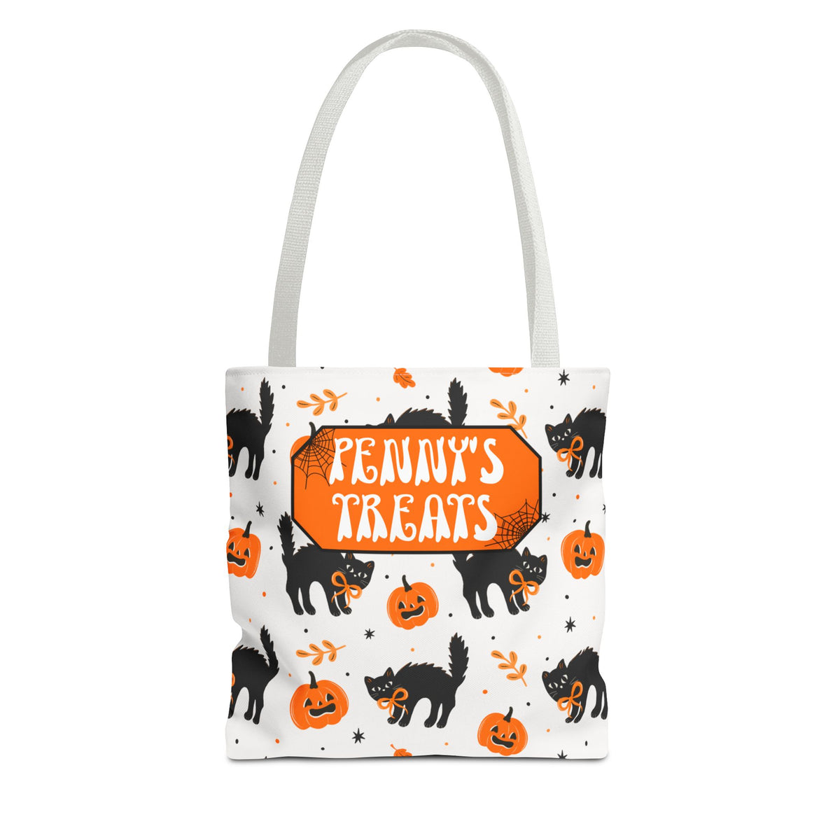 Cute Black Cats and Pumpkins Carryall -Personalized Halloween Trick or Treat Tote Bag