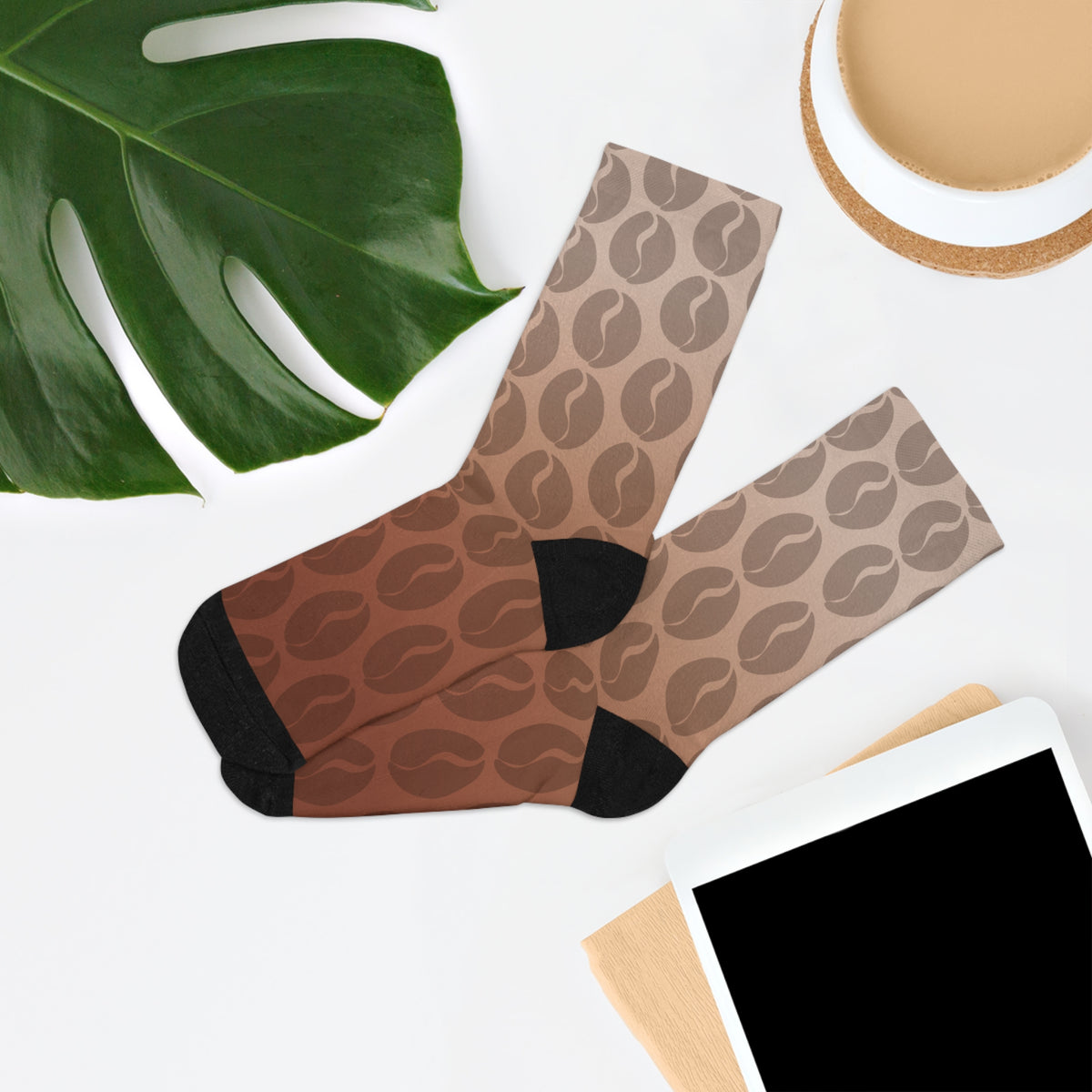 Coffee Lover Ombre Socks - Coffee Bean Print Socks