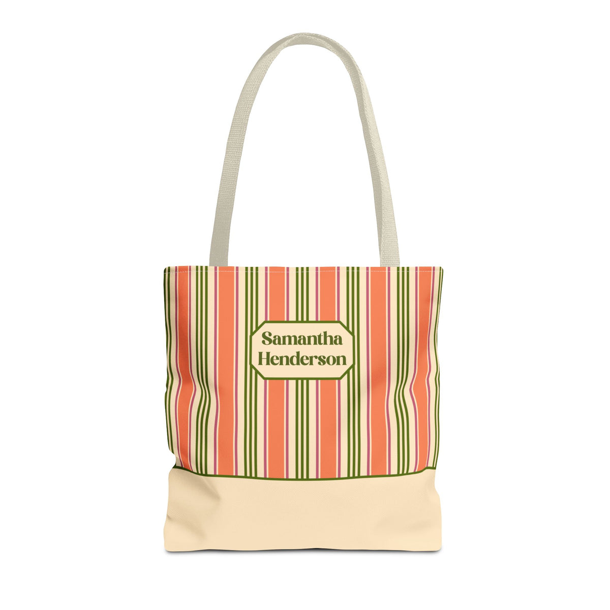 Personalizable Colorful Striped Tote Bag - Versatile Peach and Green Everyday Carryall