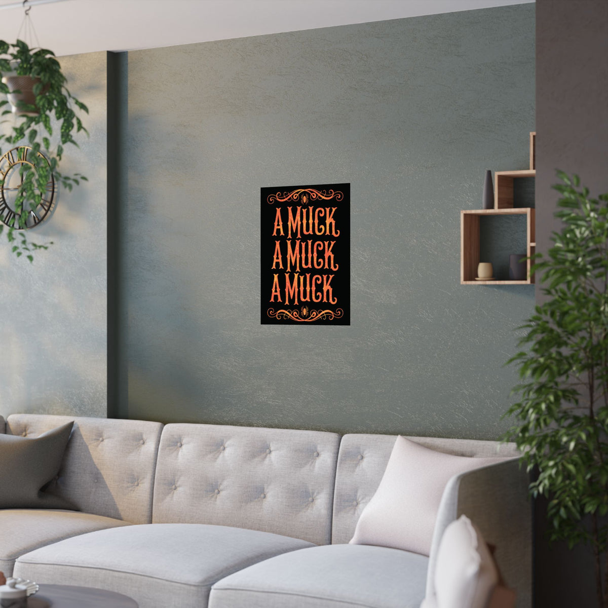 A Muck A Muck A Muck Satin Poster - Orange and Black Halloween Gothic Wall Art
