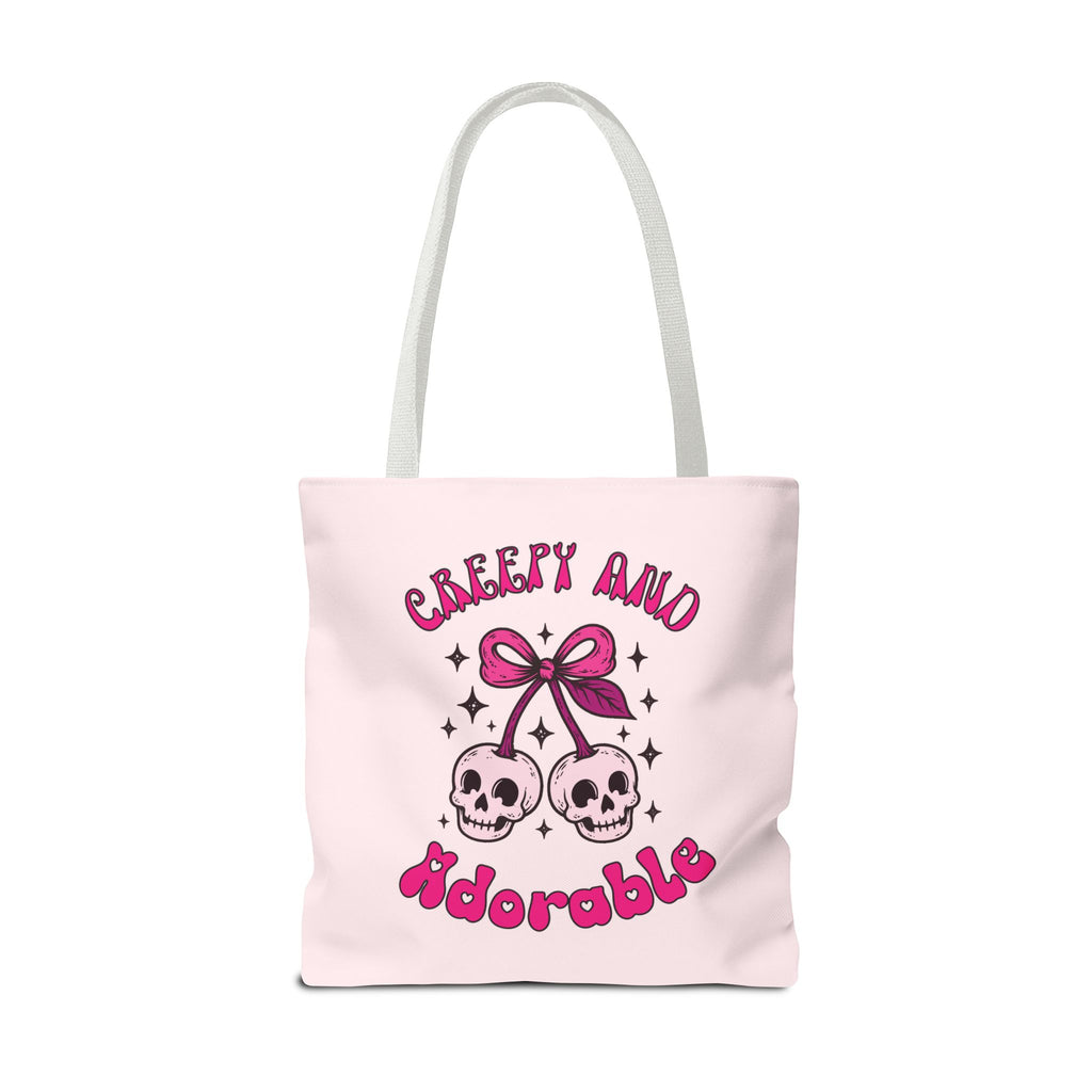 Personalized 'Creepy and Adorable' Pink Skull Cherries Tote Bag - Custom Trick-or-Treat Keepsake