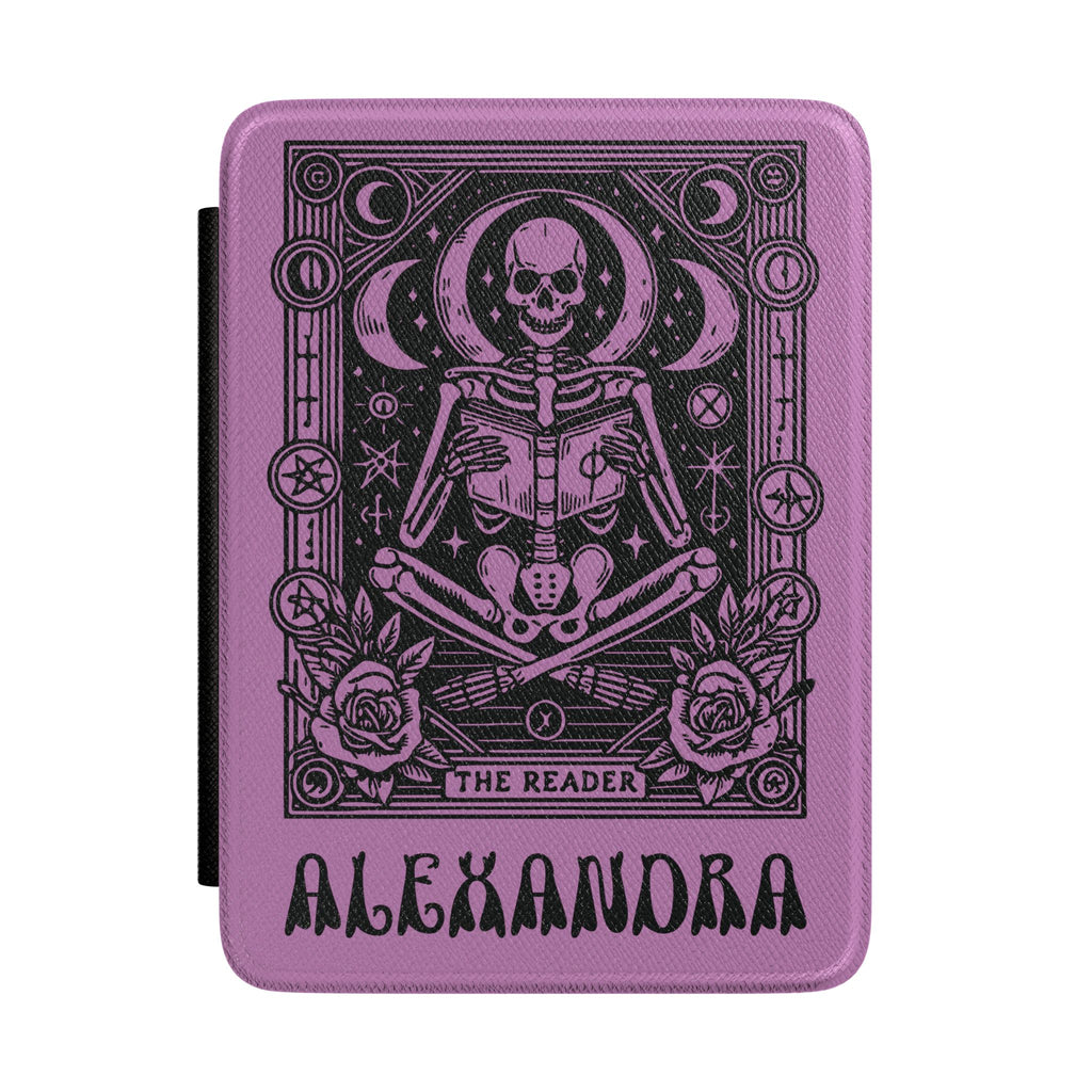 Kindle Case — 'The Reader' Tarot Skeleton Black & White Personalized Cover