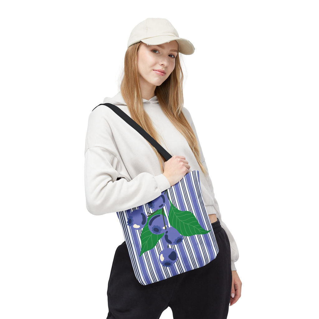 Blueberry Stripe Tote Bag - Summer Fruit Market Tote