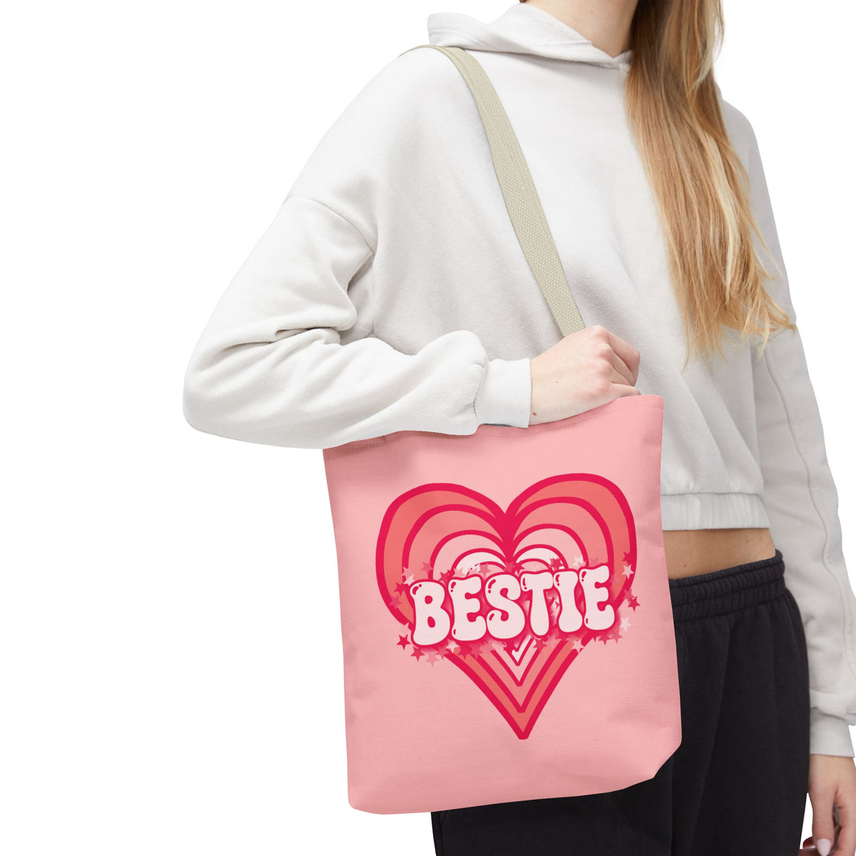 Personalizable Bestie Tote Bag - Strawberry Milk Pink Hearted Tote