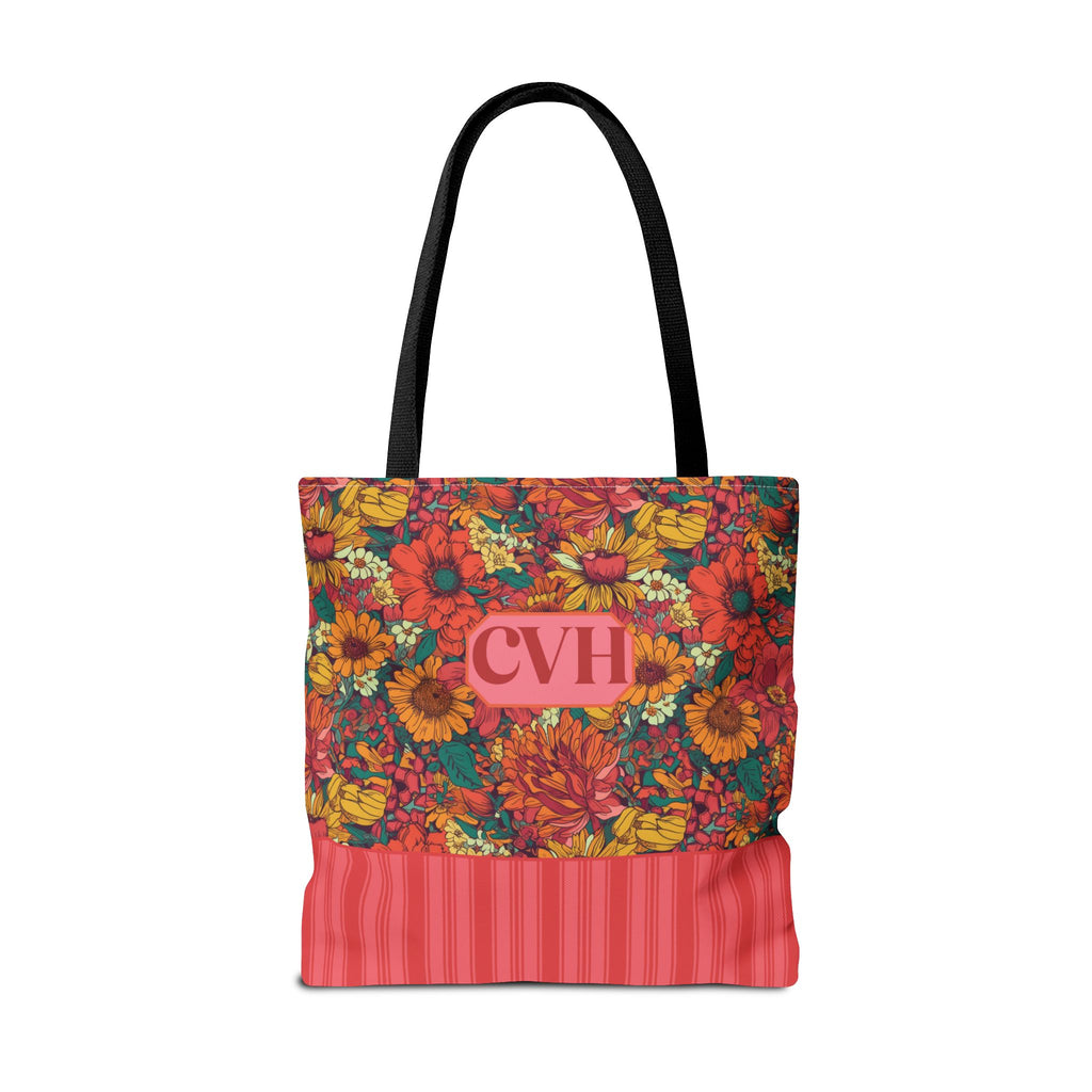 Personalizable Floral Tote - Floral Striped Harvest Tote Bag